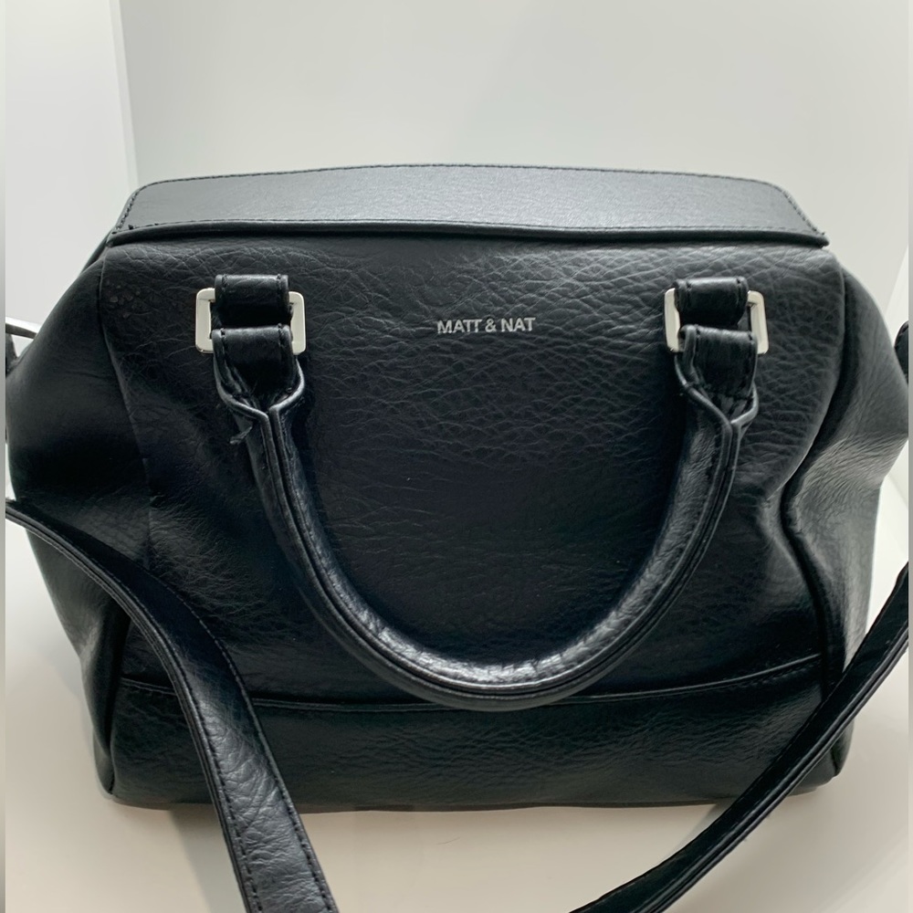 Matt & Nat Black Structured Leather Satchel Shoulder Bag